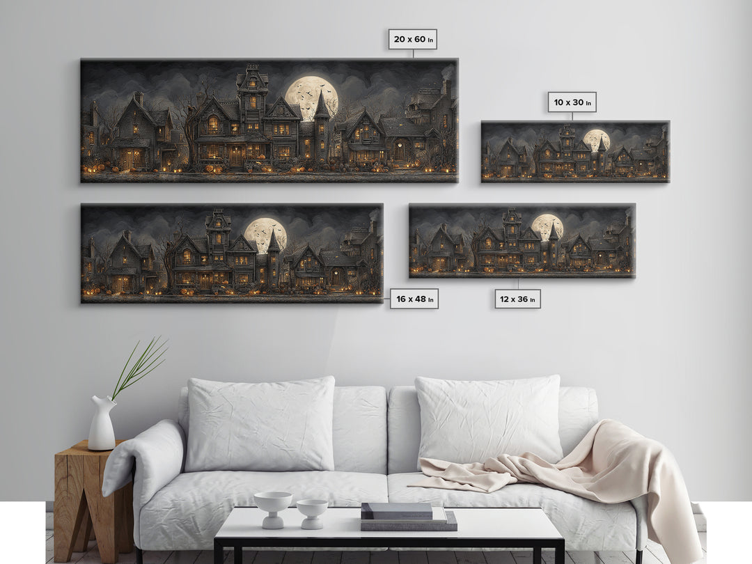 The Clockwork Haunted House, Extra Wide Wall Art, Dark Halloween Decor, Canvas Print, Halloween Wall Decor, Gothic Home Decor