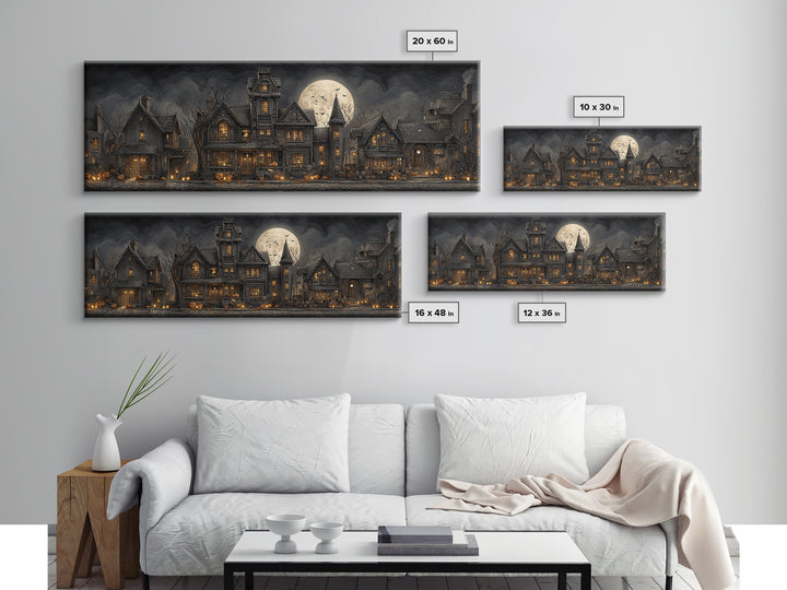 The Clockwork Haunted House, Extra Wide Wall Art, Dark Halloween Decor, Canvas Print, Halloween Wall Decor, Gothic Home Decor