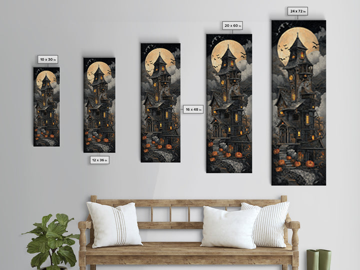 The Clockwork Haunted House, Tall Narrow Wall Art, Dark Fantasy Wall Art, Canvas Print, Halloween Wall Decor, Gothic Home Decor