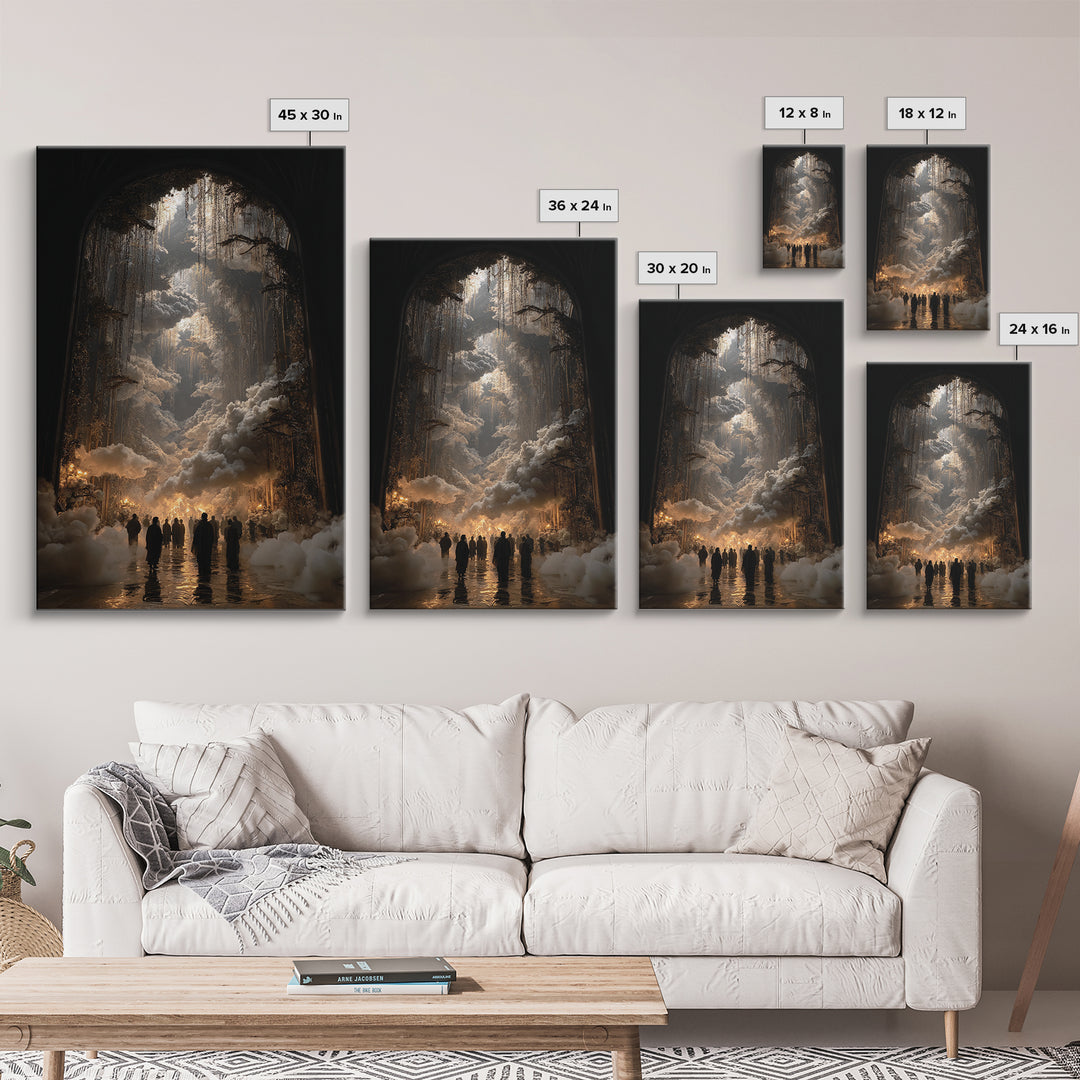 The Upside-Down Cemetery, Vertical Wall Art, Haunted Gothic Art, Framed Canvas Print, Halloween Wall Decor, Gothic Home Decor