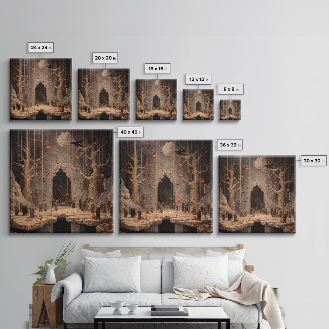 The Upside-Down Cemetery, Square Wall Art, Spooky Home Decor, Canvas Print, Halloween Wall Decor, Gothic Home Decor, Seasonal Home Decor
