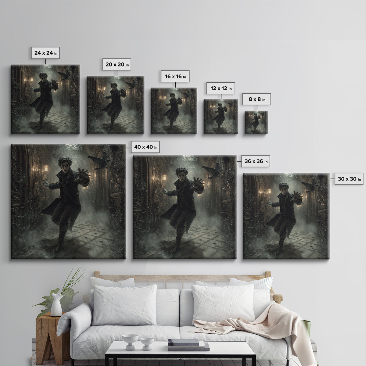 The Infinite Hallway, Square Wall Art, Haunted Gothic Art, Framed Canvas Print, Halloween Wall Decor, Gothic Home Decor, Spooky Wall Decor