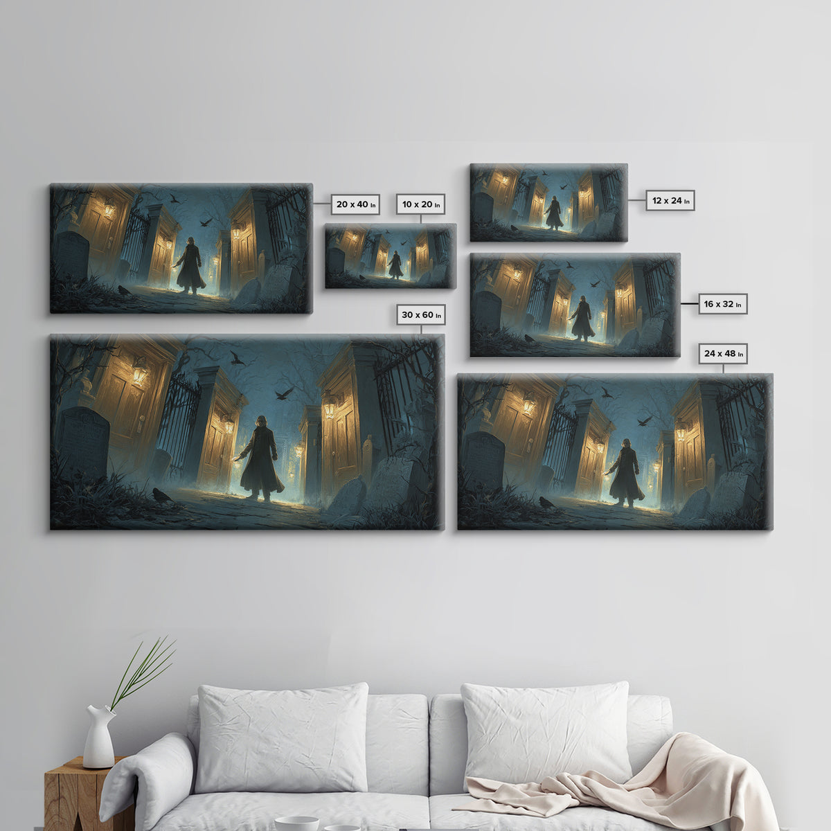 The Infinite Hallway, Wide Panoramic Art, Macabre Wall Art, Framed Canvas Print, Halloween Wall Decor, Gothic Home Decor, Horror Wall Art