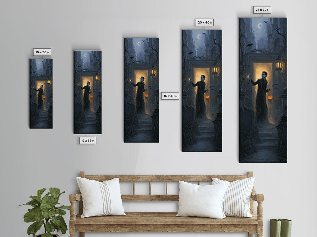 The Infinite Hallway, Tall Narrow Wall Art, Gothic Horror Wall Art, Framed Canvas Print, Halloween Wall Decor, Gothic Home Decor
