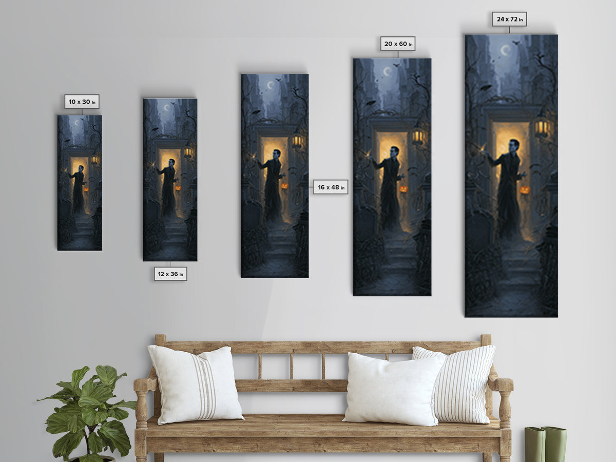 The Infinite Hallway, Tall Narrow Wall Art, Gothic Horror Wall Art, Framed Canvas Print, Halloween Wall Decor, Gothic Home Decor