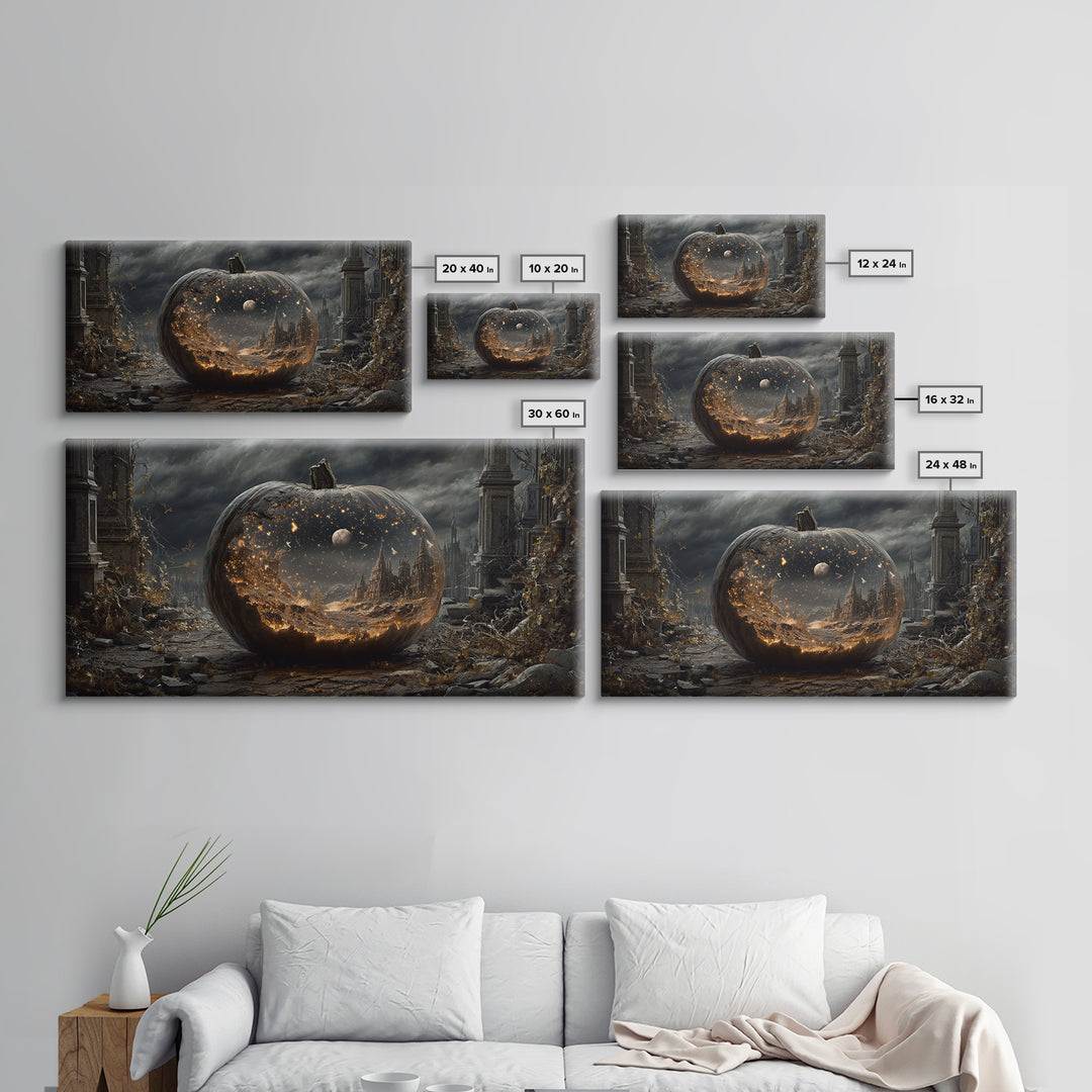 The Moon Inside A Pumpkin, Wide Panoramic Art, Dark Halloween Decor, Canvas Print, Halloween Wall Decor, Gothic Home Decor
