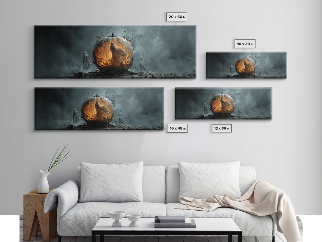 The Moon Inside A Pumpkin, Extra Wide Wall Art, Spooky Home Decor, Canvas Print, Halloween Wall Decor, Gothic Home Decor, Spooky Wall Decor