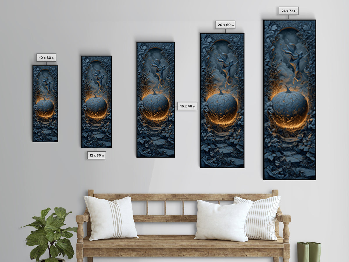 The Moon Inside A Pumpkin, Tall Narrow Wall Art, Macabre Wall Art, Framed Canvas Print, Halloween Wall Decor, Gothic Home Decor