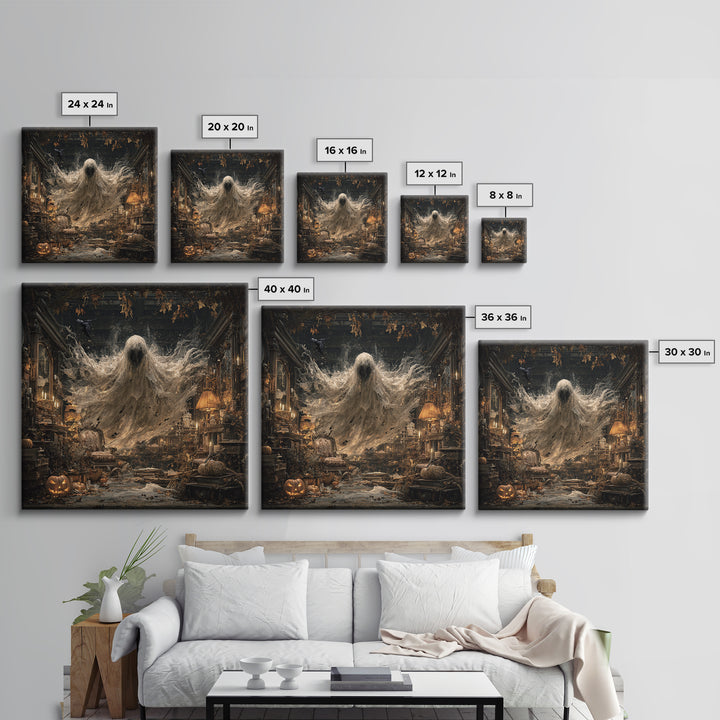 The Autumn-Leaf Ghost, Square Wall Art, Dark Fantasy Wall Art, Canvas Print, Halloween Wall Decor, Gothic Home Decor, Spooky Wall Decor