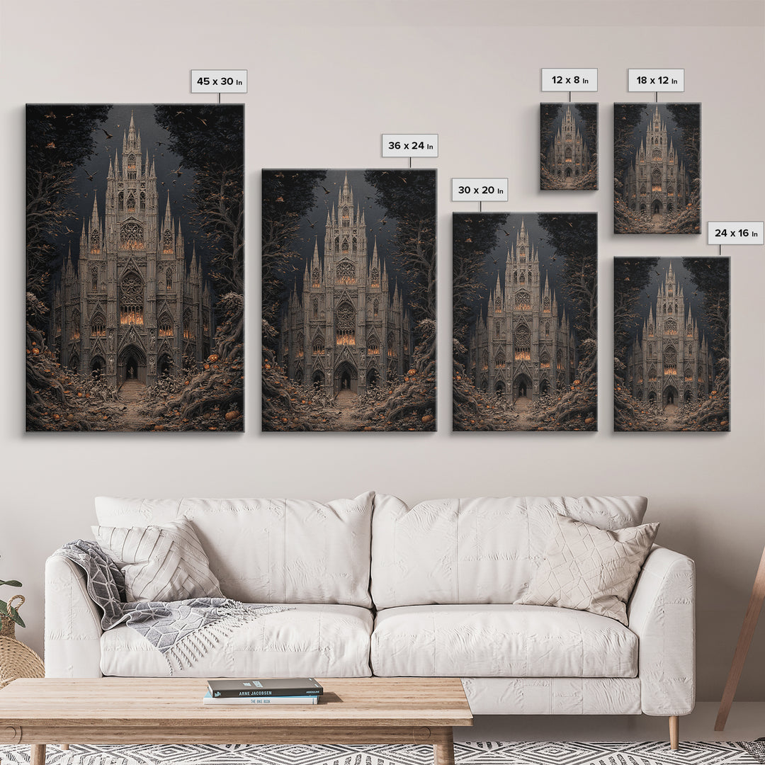 The Cathedral Of Bones, Vertical Wall Art, Macabre Wall Art, Framed Canvas Print, Halloween Wall Decor, Gothic Home Decor, Spooky Wall Decor
