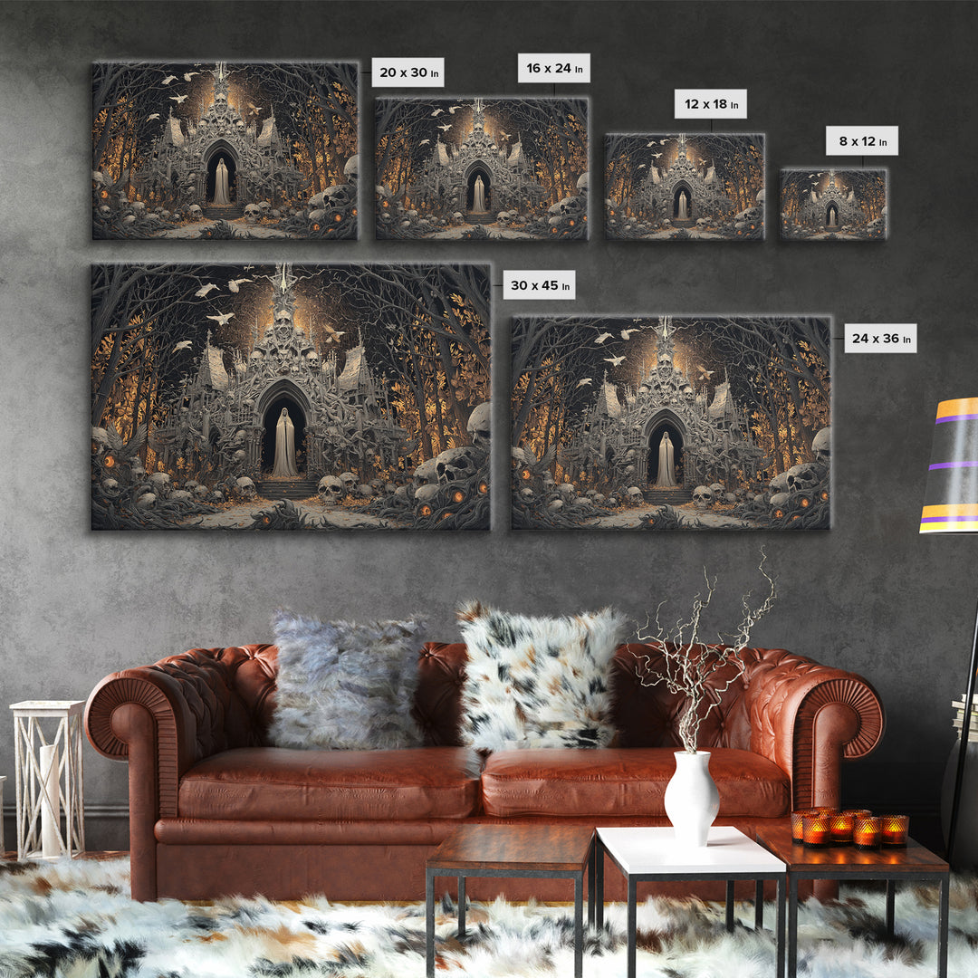 The Cathedral Of Bones, Landscape Wall Art, Gothic Horror Wall Art, Framed Canvas Print, Halloween Wall Decor, Gothic Home Decor