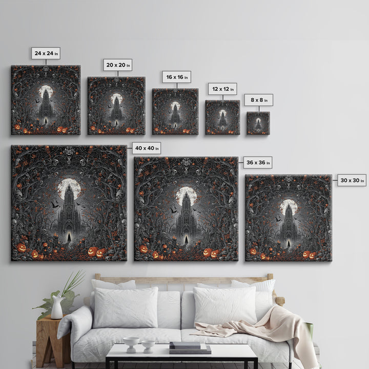 The Cathedral Of Bones, Square Wall Art, Dark Fantasy Wall Art, Canvas Print, Halloween Wall Decor, Gothic Home Decor, Dark Fantasy Art
