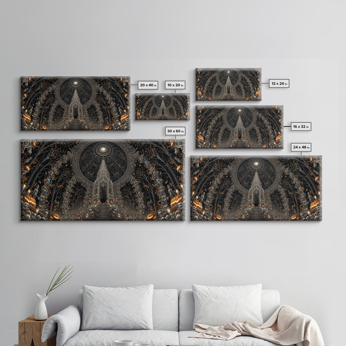 The Cathedral Of Bones, Wide Panoramic Art, Dark Halloween Decor, Canvas Print, Halloween Wall Decor, Gothic Home Decor