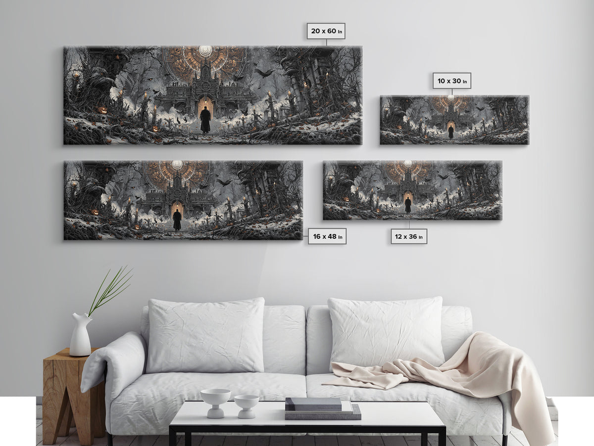 The Cathedral Of Bones, Extra Wide Wall Art, Dark Halloween Decor, Canvas Print, Halloween Wall Decor, Gothic Home Decor, Spooky Wall Decor