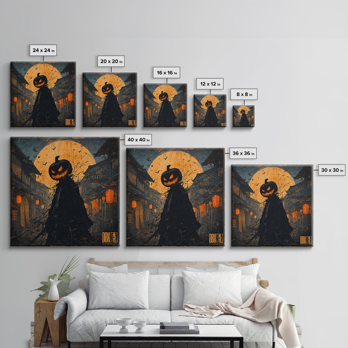 The Town Where Shadows Live, Square Wall Art, Macabre Wall Art, Framed Canvas Print, Halloween Wall Decor, Gothic Home Decor