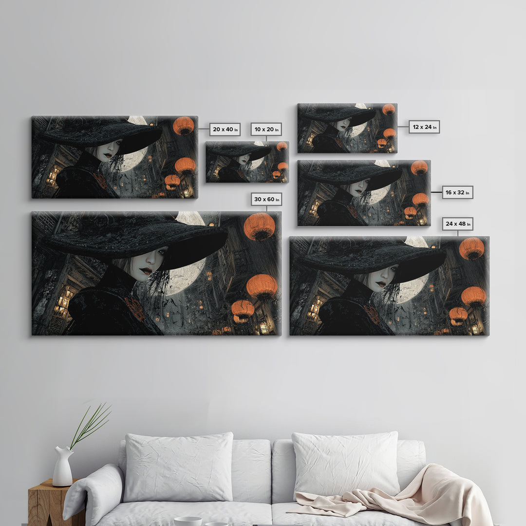 The Town Where Shadows Live, Wide Panoramic Art, Dark Fantasy Wall Art, Canvas Print, Halloween Wall Decor, Gothic Home Decor