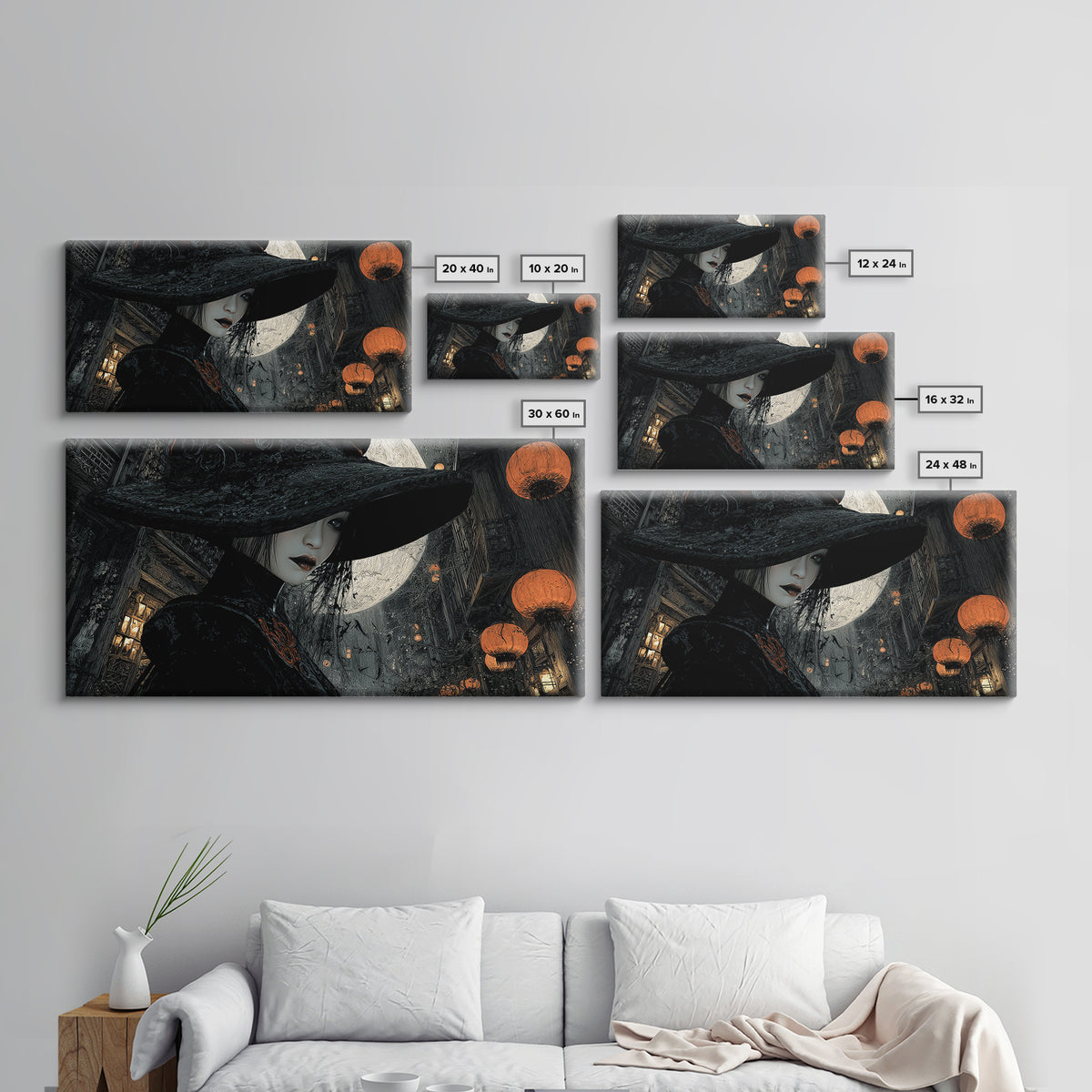 The Town Where Shadows Live, Wide Panoramic Art, Dark Fantasy Wall Art, Canvas Print, Halloween Wall Decor, Gothic Home Decor