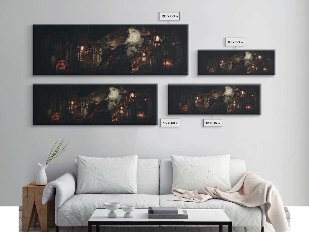 The Town Where Shadows Live, Extra Wide Wall Art, Macabre Wall Art, Framed Canvas Print, Halloween Wall Decor, Gothic Home Decor