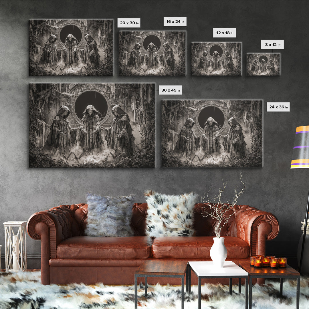 The Eclipse Summoning, Landscape Wall Art, Macabre Wall Art, Framed Canvas Print, Halloween Wall Decor, Gothic Home Decor