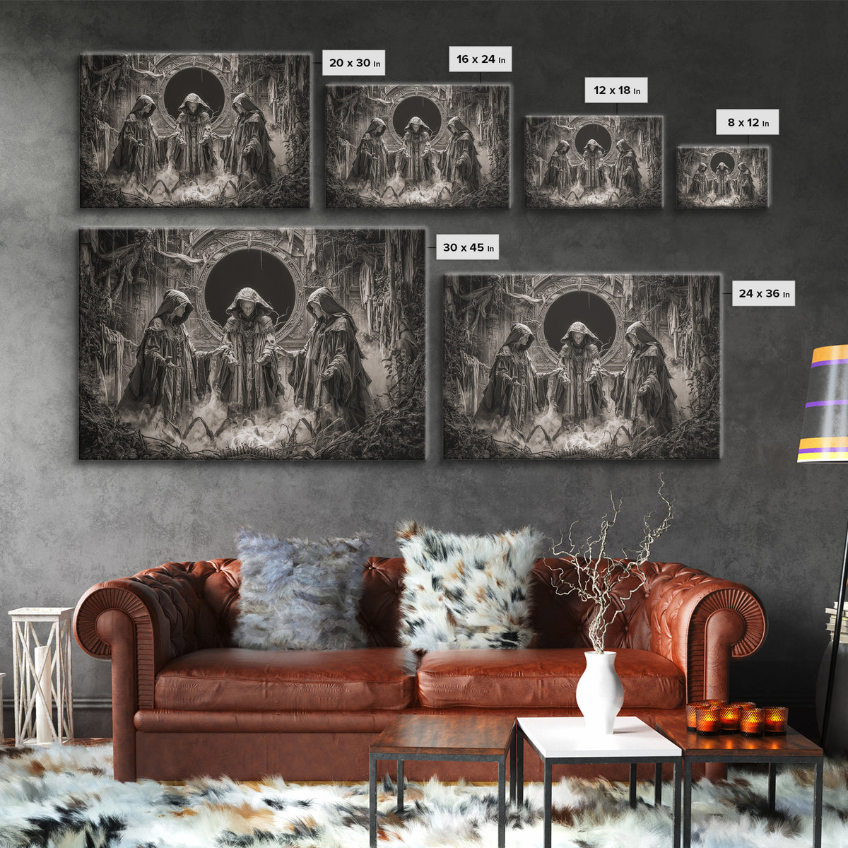The Eclipse Summoning, Landscape Wall Art, Macabre Wall Art, Framed Canvas Print, Halloween Wall Decor, Gothic Home Decor