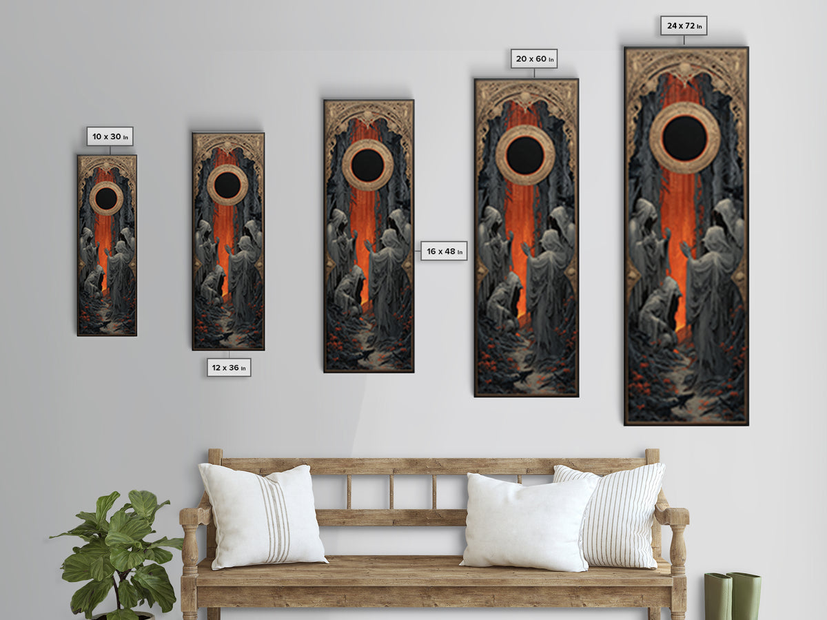 The Eclipse Summoning, Tall Narrow Wall Art, Haunted Gothic Art, Framed Canvas Print, Halloween Wall Decor, Gothic Home Decor