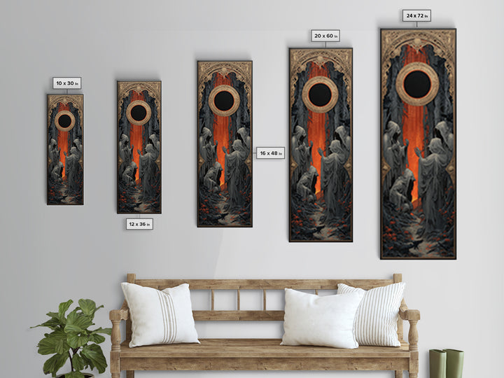 The Eclipse Summoning, Tall Narrow Wall Art, Haunted Gothic Art, Framed Canvas Print, Halloween Wall Decor, Gothic Home Decor