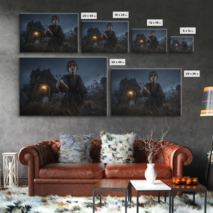 The Last House At The World'S Edge, Landscape Wall Art, Haunted Gothic Art, Framed Canvas Print, Halloween Wall Decor, Gothic Home Decor
