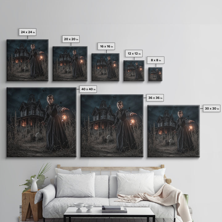 The Last House At The World'S Edge, Square Wall Art, Spooky Home Decor, Canvas Print, Halloween Wall Decor, Gothic Home Decor