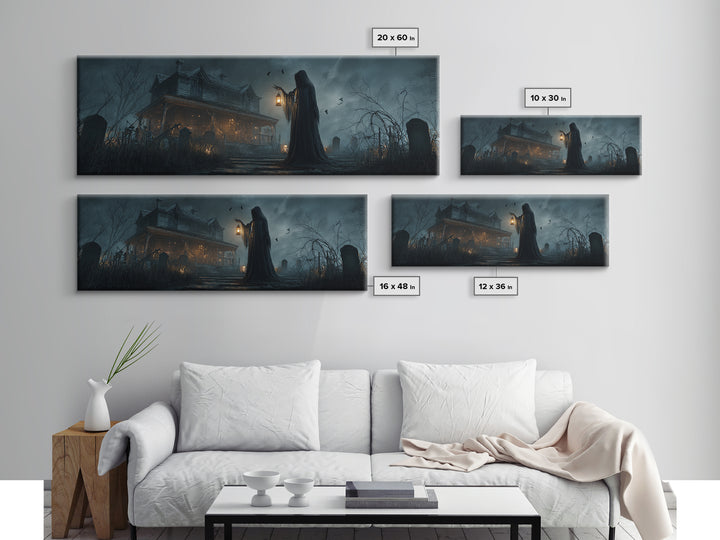 The Last House At The World'S Edge, Extra Wide Wall Art, Dark Fantasy Wall Art, Canvas Print, Halloween Wall Decor, Gothic Home Decor