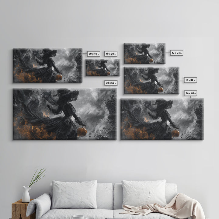 Halloween On Another Planet, Wide Panoramic Art, Gothic Horror Wall Art, Framed Canvas Print, Halloween Wall Decor, Gothic Home Decor