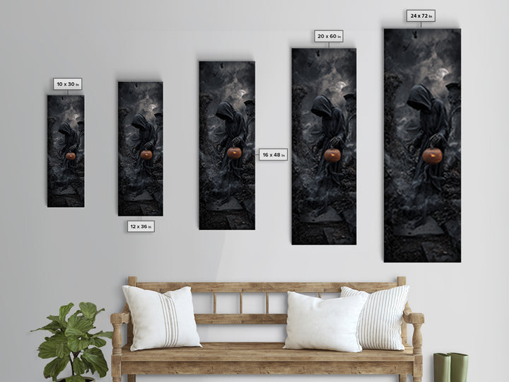 Halloween On Another Planet, Tall Narrow Wall Art, Gothic Horror Wall Art, Framed Canvas Print, Halloween Wall Decor, Gothic Home Decor
