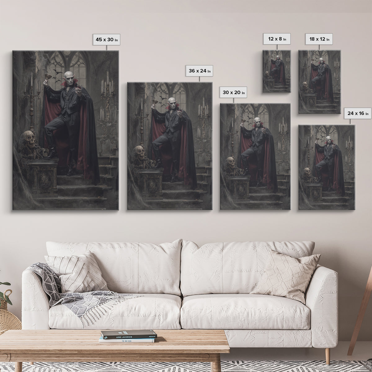 The Crimson Count Of Hollow Keep, Vertical Wall Art, Haunted Gothic Art, Framed Canvas Print, Halloween Wall Decor, Gothic Home Decor
