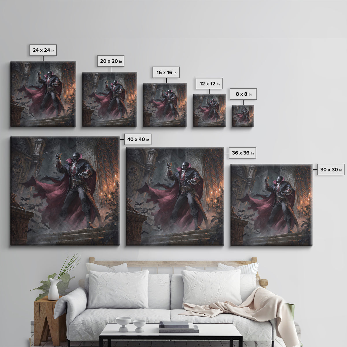 The Crimson Count Of Hollow Keep, Square Wall Art, Macabre Wall Art, Framed Canvas Print, Halloween Wall Decor, Gothic Home Decor