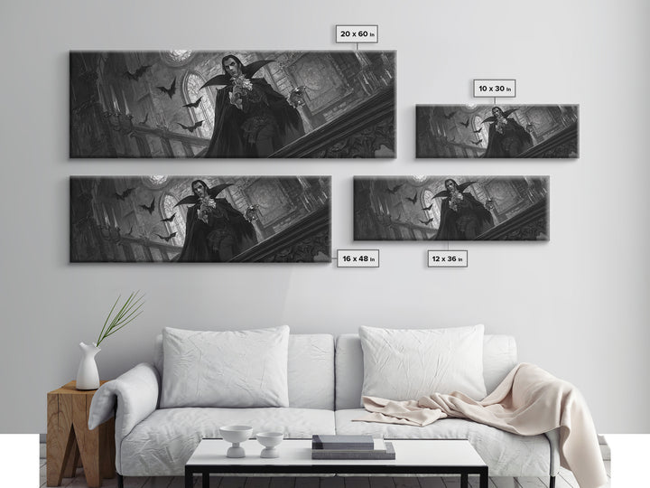 The Crimson Count Of Hollow Keep, Extra Wide Wall Art, Spooky Home Decor, Canvas Print, Halloween Wall Decor, Gothic Home Decor