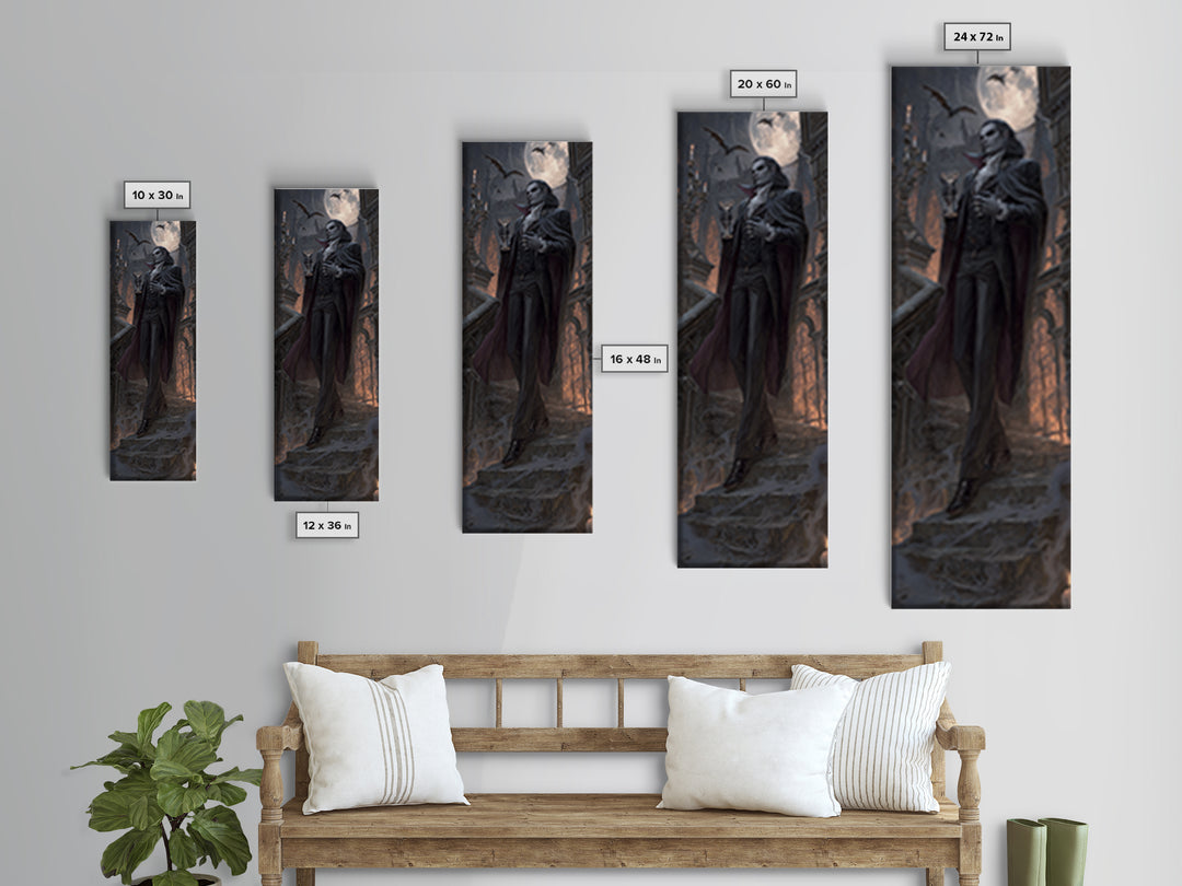 The Crimson Count Of Hollow Keep, Tall Narrow Wall Art, Macabre Wall Art, Framed Canvas Print, Halloween Wall Decor, Gothic Home Decor