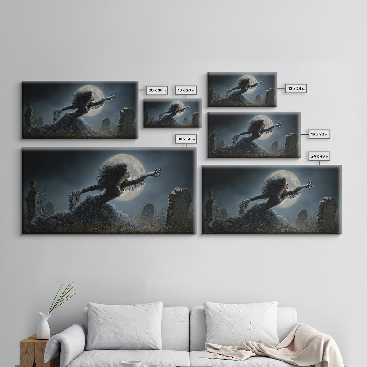 The Widow Wolf Of Briar Moon, Wide Panoramic Art, Macabre Wall Art, Framed Canvas Print, Halloween Wall Decor, Gothic Home Decor