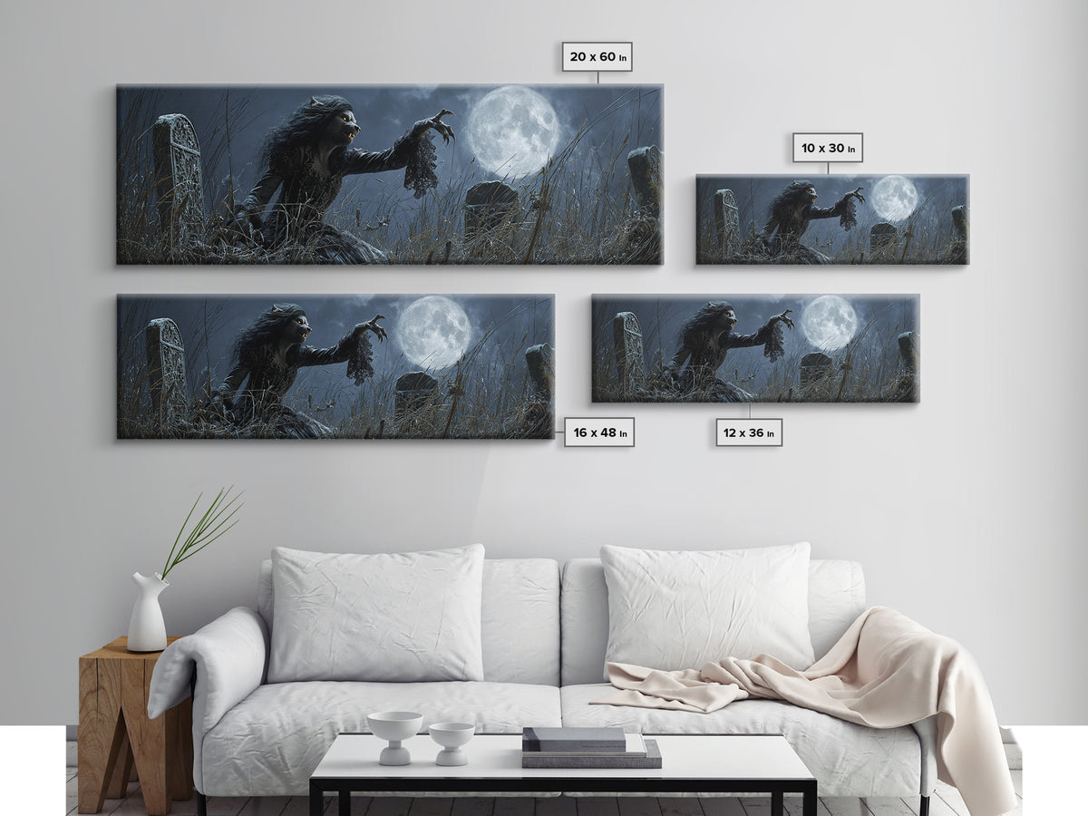 The Widow Wolf Of Briar Moon, Extra Wide Wall Art, Gothic Horror Wall Art, Framed Canvas Print, Halloween Wall Decor, Gothic Home Decor