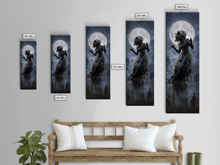 The Widow Wolf Of Briar Moon, Tall Narrow Wall Art, Dark Fantasy Wall Art, Canvas Print, Halloween Wall Decor, Gothic Home Decor