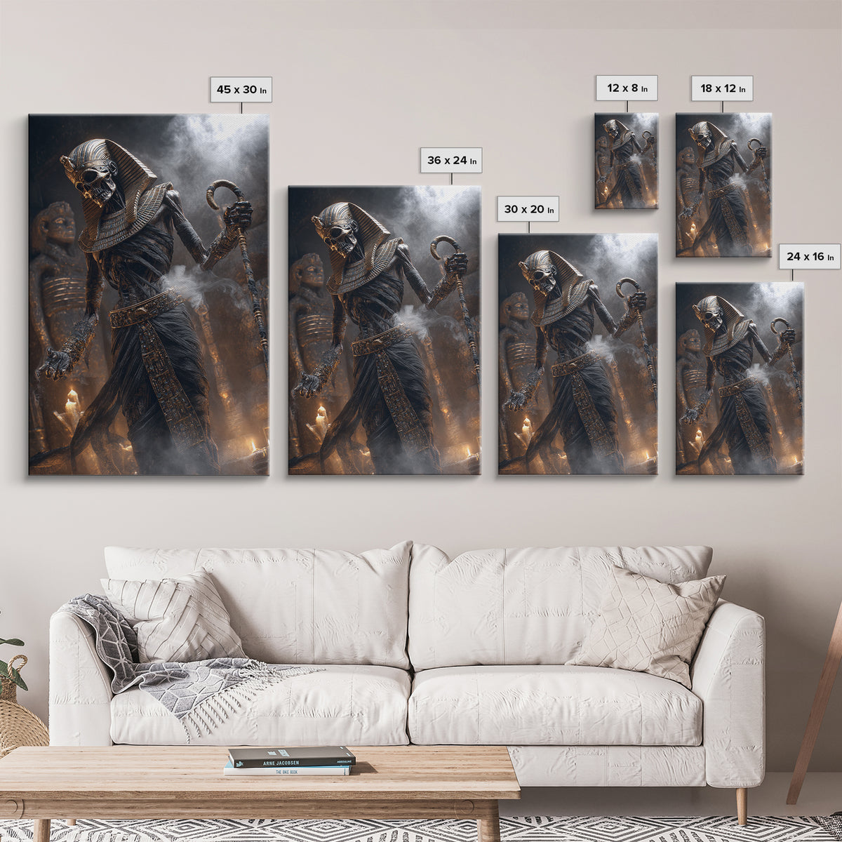 The Pharaoh Of Dustbound Silence, Vertical Wall Art, Haunted Gothic Art, Framed Canvas Print, Halloween Wall Decor, Gothic Home Decor