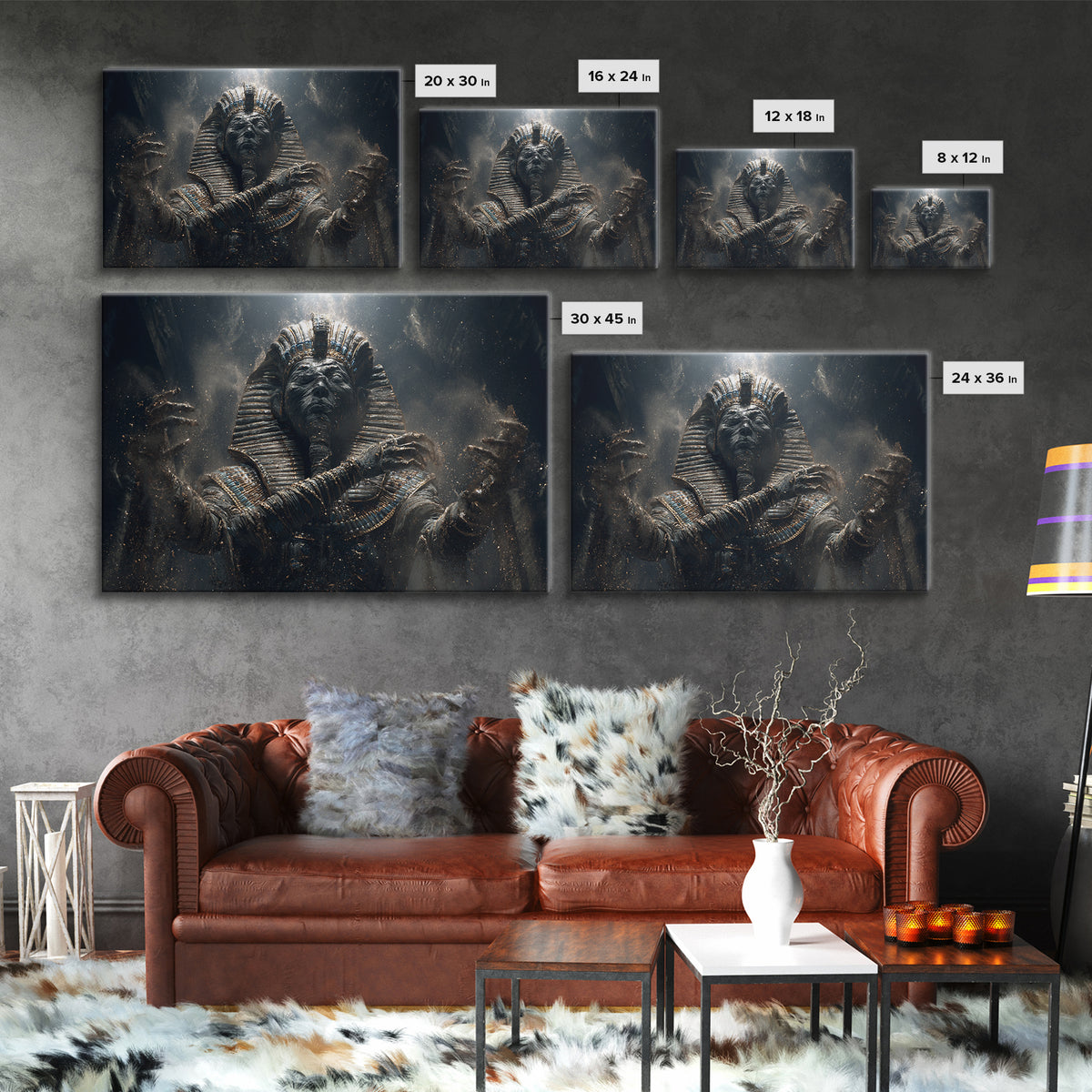 The Pharaoh Of Dustbound Silence, Landscape Wall Art, Macabre Wall Art, Framed Canvas Print, Halloween Wall Decor, Gothic Home Decor