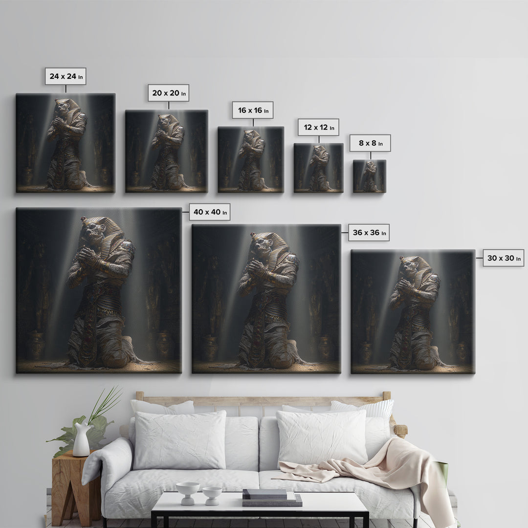 The Pharaoh Of Dustbound Silence, Square Wall Art, Gothic Horror Wall Art, Framed Canvas Print, Halloween Wall Decor, Gothic Home Decor