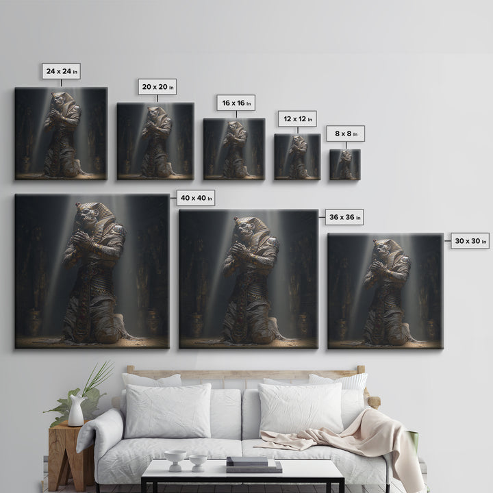 The Pharaoh Of Dustbound Silence, Square Wall Art, Gothic Horror Wall Art, Framed Canvas Print, Halloween Wall Decor, Gothic Home Decor