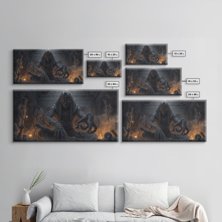 The Pharaoh Of Dustbound Silence, Wide Panoramic Art, Dark Halloween Decor, Canvas Print, Halloween Wall Decor, Gothic Home Decor