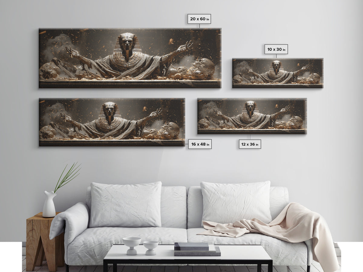 The Pharaoh Of Dustbound Silence, Extra Wide Wall Art, Dark Fantasy Wall Art, Canvas Print, Halloween Wall Decor, Gothic Home Decor