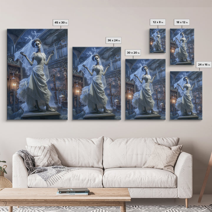 The Stitched Bride Of Thunder Hall, Vertical Wall Art, Spooky Home Decor, Canvas Print, Halloween Wall Decor, Gothic Home Decor