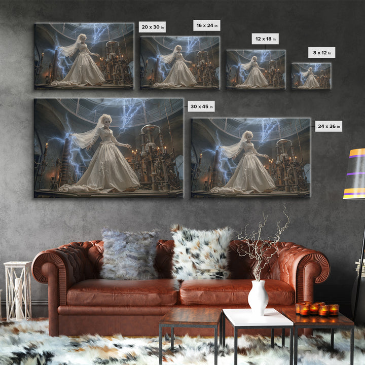 The Stitched Bride Of Thunder Hall, Landscape Wall Art, Haunted Gothic Art, Framed Canvas Print, Halloween Wall Decor, Gothic Home Decor