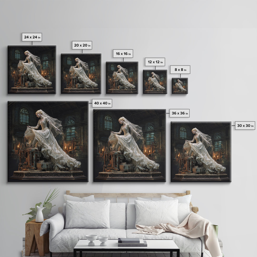 The Stitched Bride Of Thunder Hall, Square Wall Art, Macabre Wall Art, Framed Canvas Print, Halloween Wall Decor, Gothic Home Decor