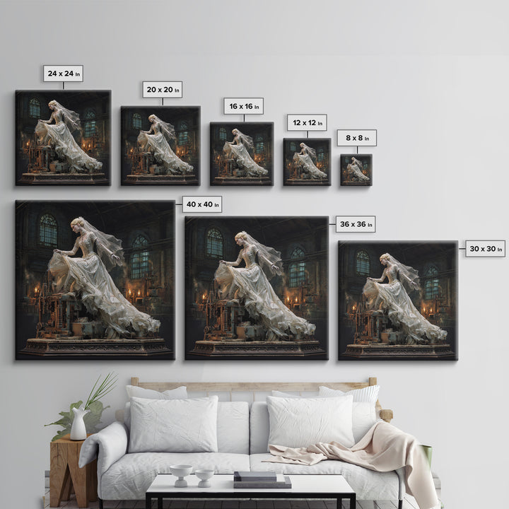 The Stitched Bride Of Thunder Hall, Square Wall Art, Macabre Wall Art, Framed Canvas Print, Halloween Wall Decor, Gothic Home Decor