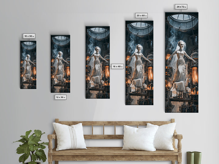 The Stitched Bride Of Thunder Hall, Tall Narrow Wall Art, Spooky Home Decor, Canvas Print, Halloween Wall Decor, Gothic Home Decor