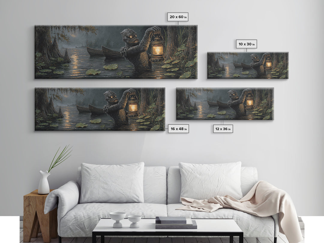 The Creature Of Lantern Lagoon, Extra Wide Wall Art, Spooky Home Decor, Canvas Print, Halloween Wall Decor, Gothic Home Decor